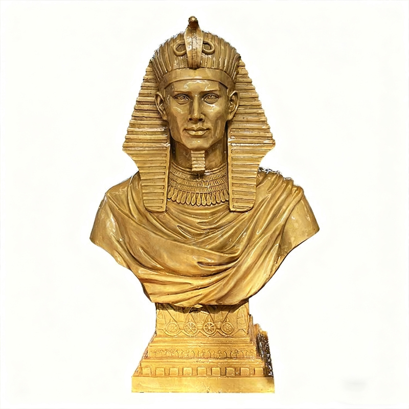 Fiberglass Human Sculpture of a Golden Egyptian Pharaoh Bust