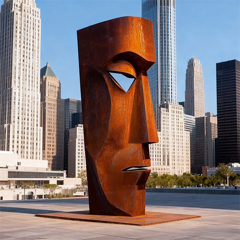 Abstract Face Weathering Steel Decorative Sculpture