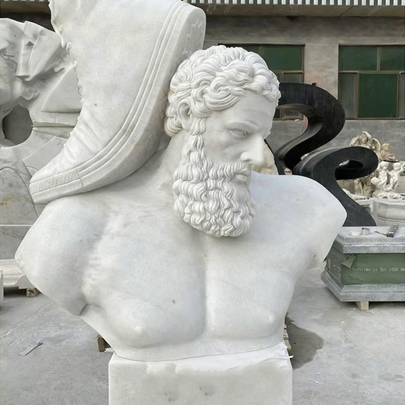 Life-Size White Marble Human Sculpture, Hand-Carved