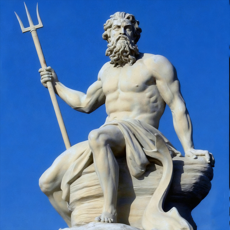 Poseidon-Themed Marble Human Sculpture