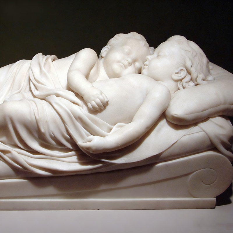 “Two Sleeping Children” Marble Human Sculpture