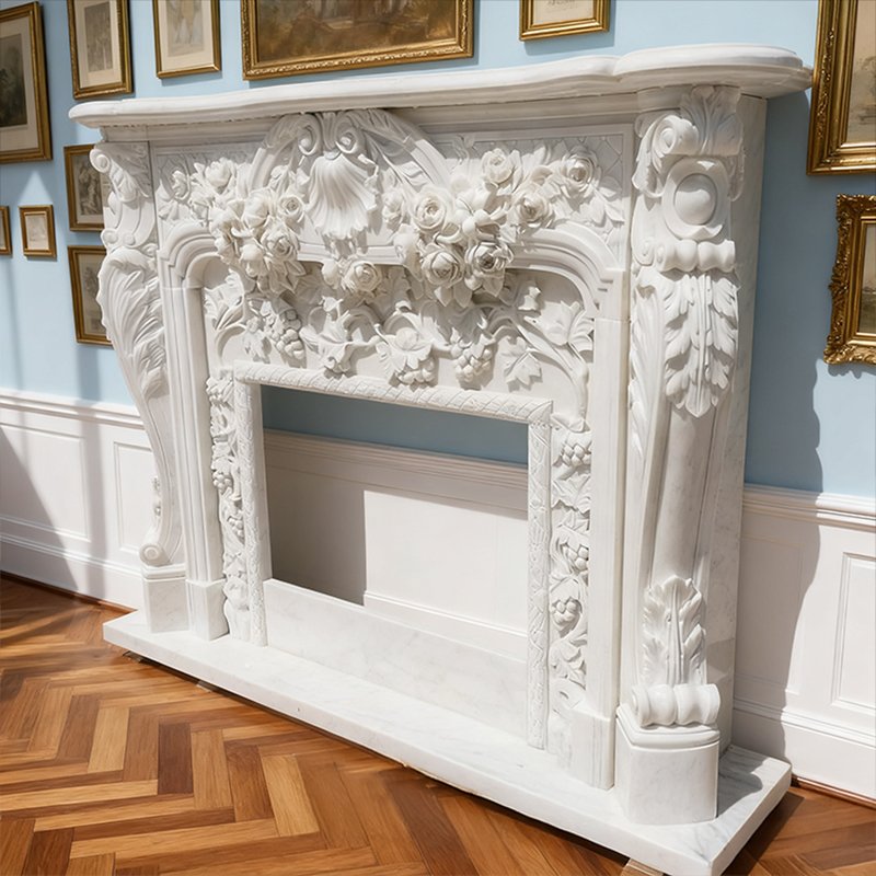 Marble Functional Fireplace Mantel Sculpture