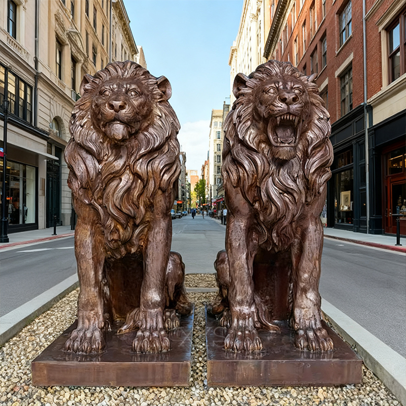 Bronze Sitting Lion Sculpture – Classic Garden Decoration