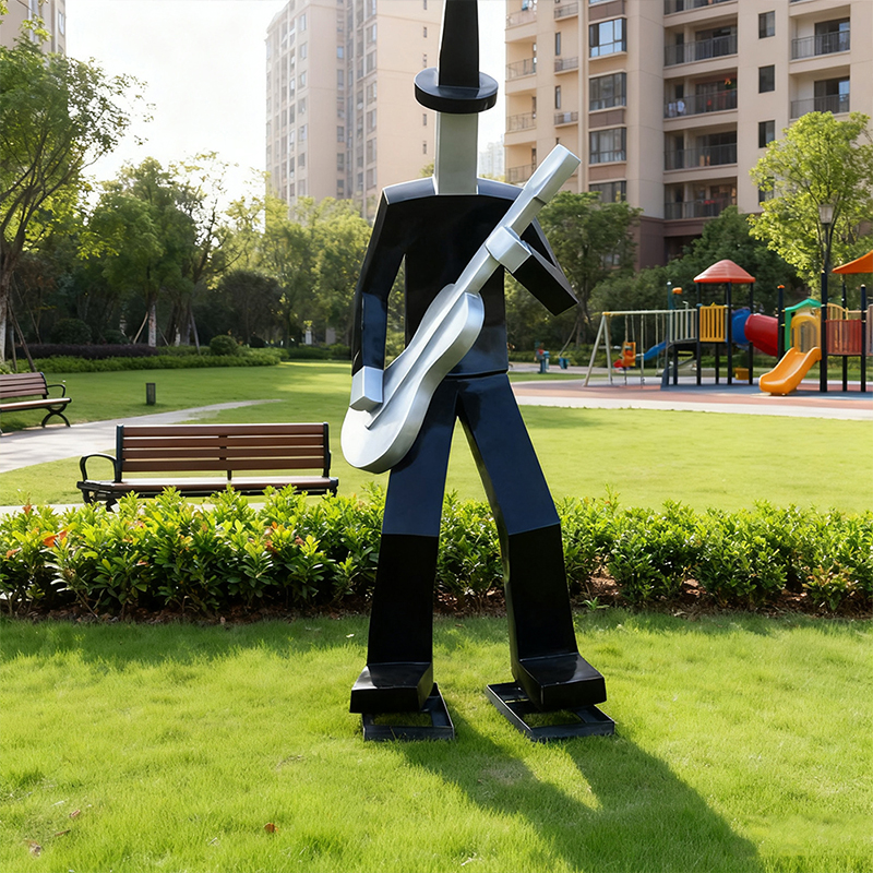 Fiberglass Human Sculpture in an Abstract “Guitarist” Design