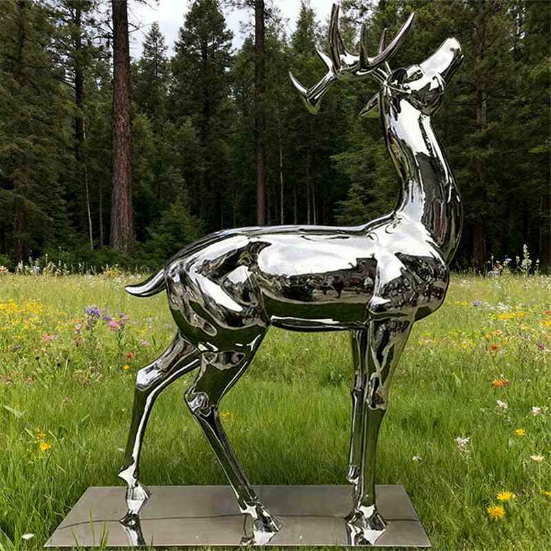 Mirror-Polished Stainless Steel Reindeer Sculpture