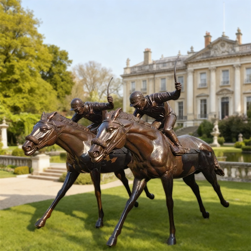 Cast Bronze Horse Racing Sculpture – Equestrian Theme
