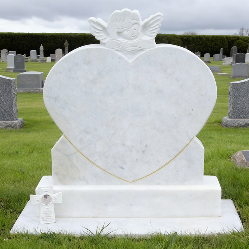 Heart-Shaped Angel Marble Tombstone