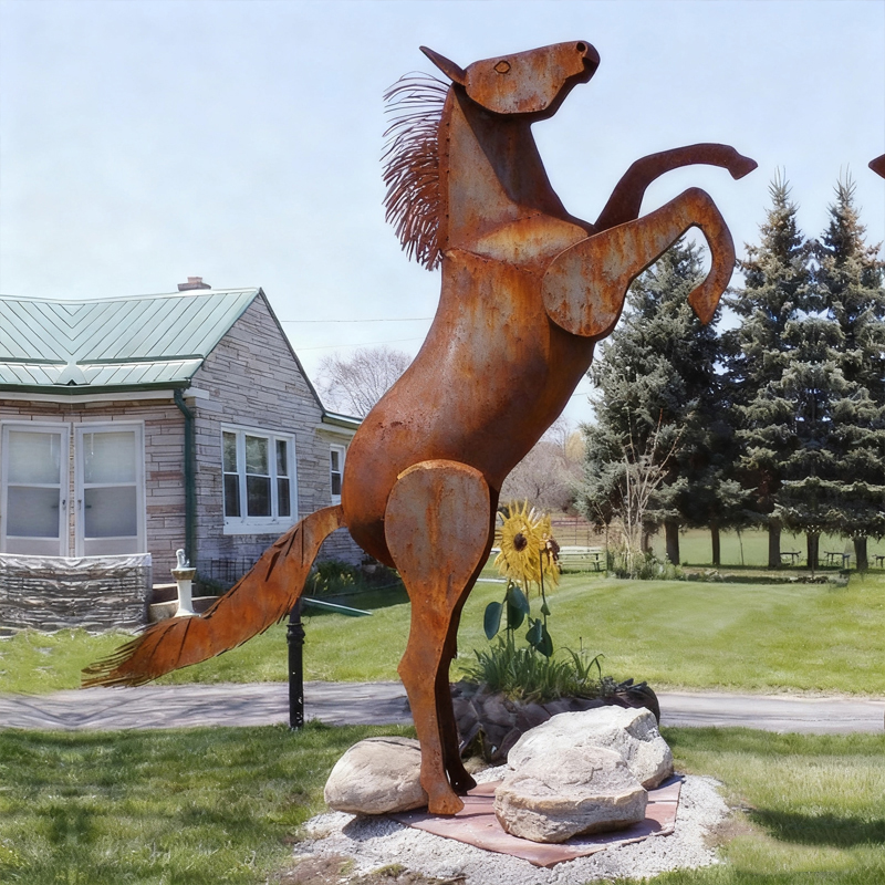Weathering Steel Galloping Horse Animal Sculpture