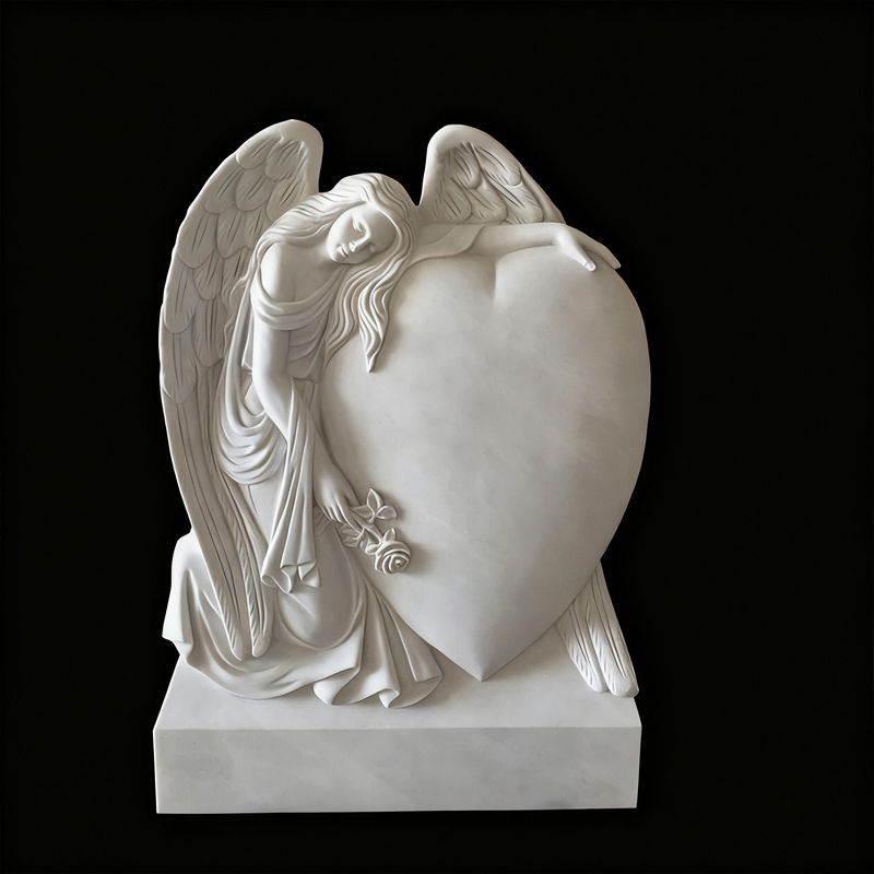 Marble Tombstone with Angel Embracing a Heart