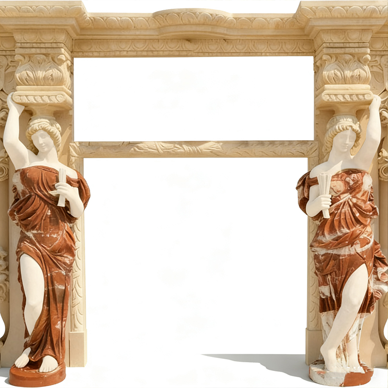 Neoclassical Double-Figure Marble Human Sculpture Arch