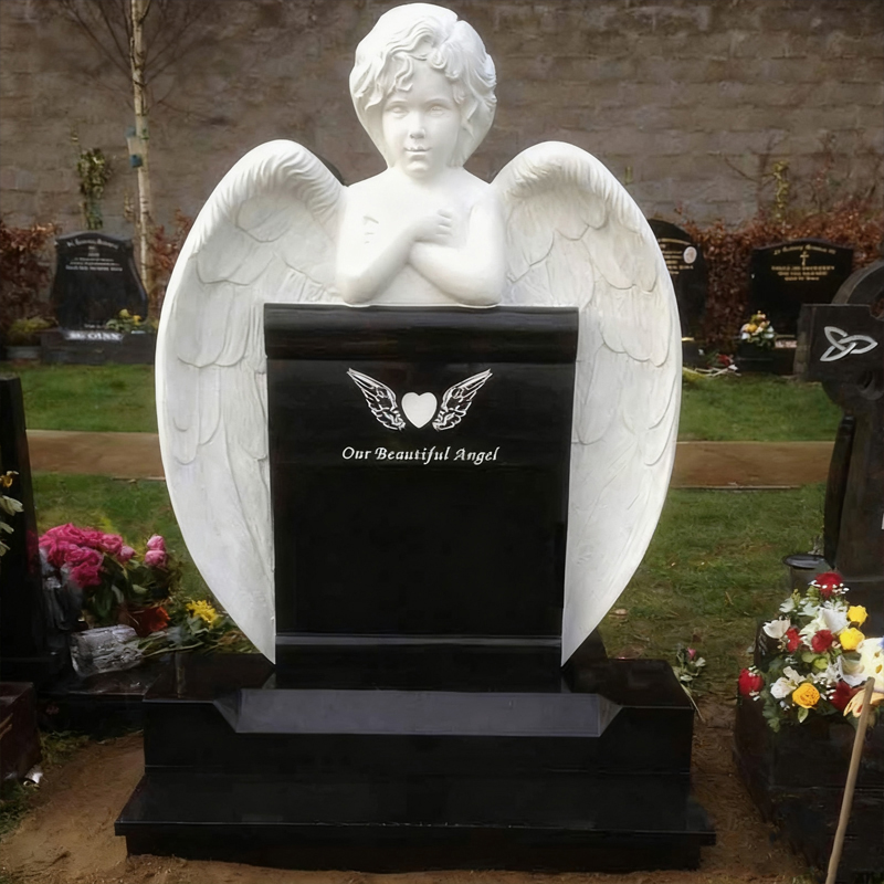 White-Winged Little Angel Marble Tombstone