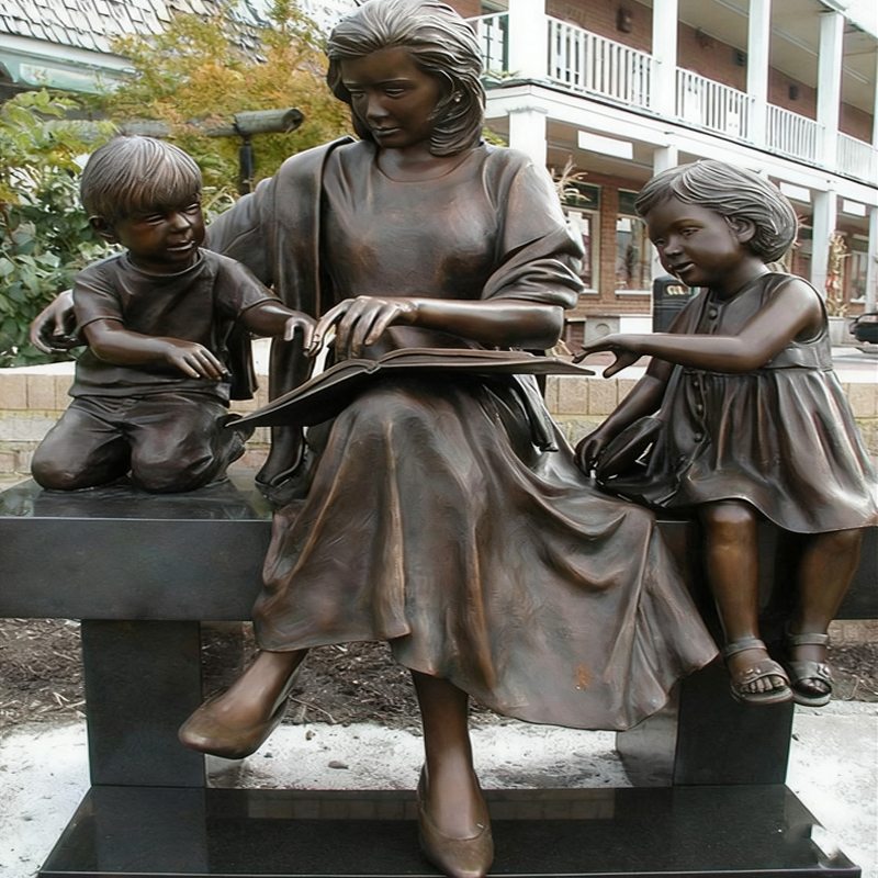 Bronze Parent-Child Reading Sculpture – Modern Artistic Design