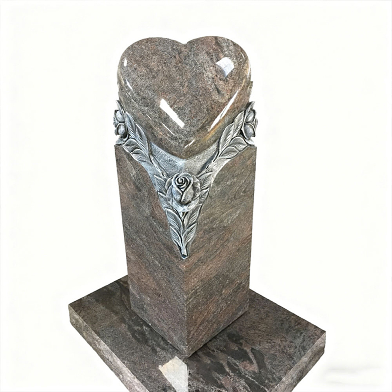 Heart-Shaped Rose-Pattern Marble Tombstone