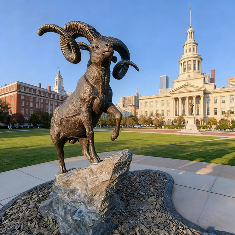 Bronze Big Horn Ram Sculpture – Outdoor Garden Decoration