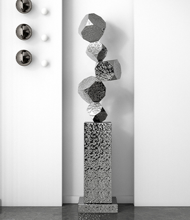 What are some material recommendations for artistic sculptures to be placed inside a shopping mall?