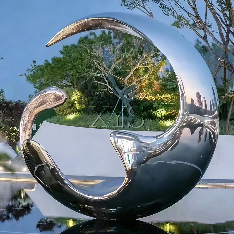Water and Moon Mirror Crescent Sculpture