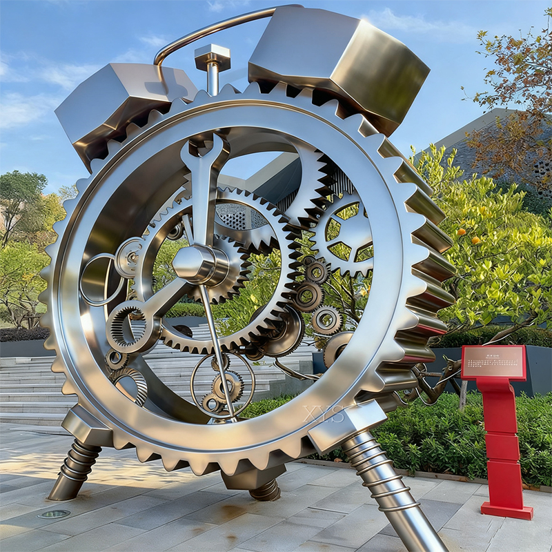 Industrial Craft Gear and Clock Sculpture