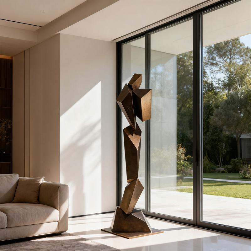 The Geometric Wanderer Abstract Aged Patina Sculpture