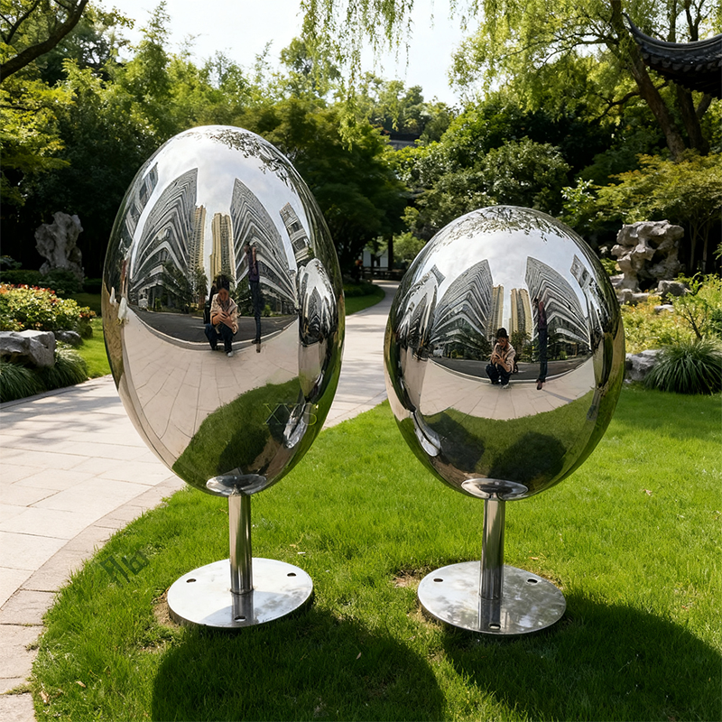 Mirror Pebble Egg-Form Stainless Steel Sculpture