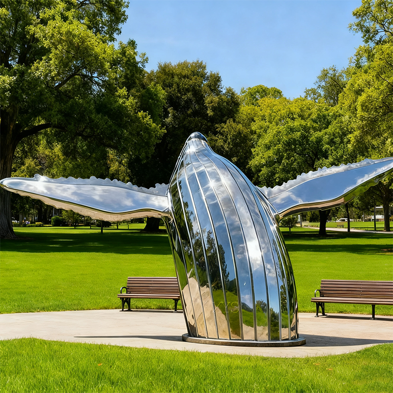 Chasing Light Mirror Whale Sculpture