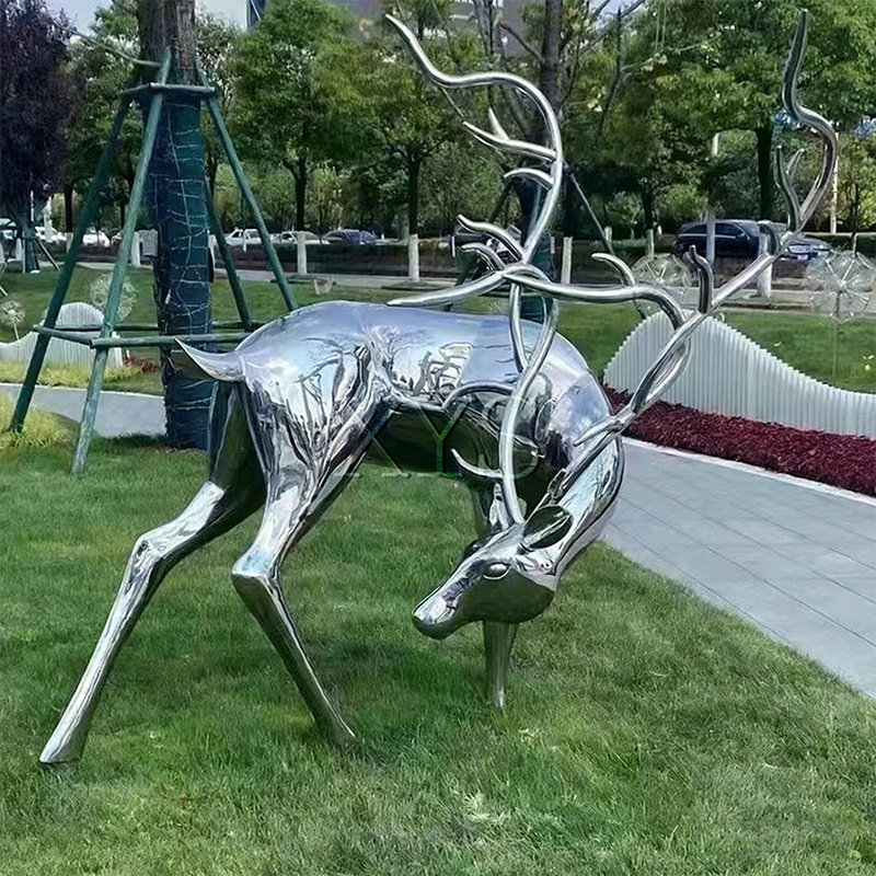 Lucky Deer Mirror Spotted Deer Sculpture