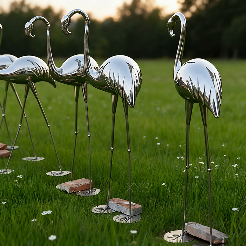 Mirror Plume Stainless Steel Flamingo Sculpture