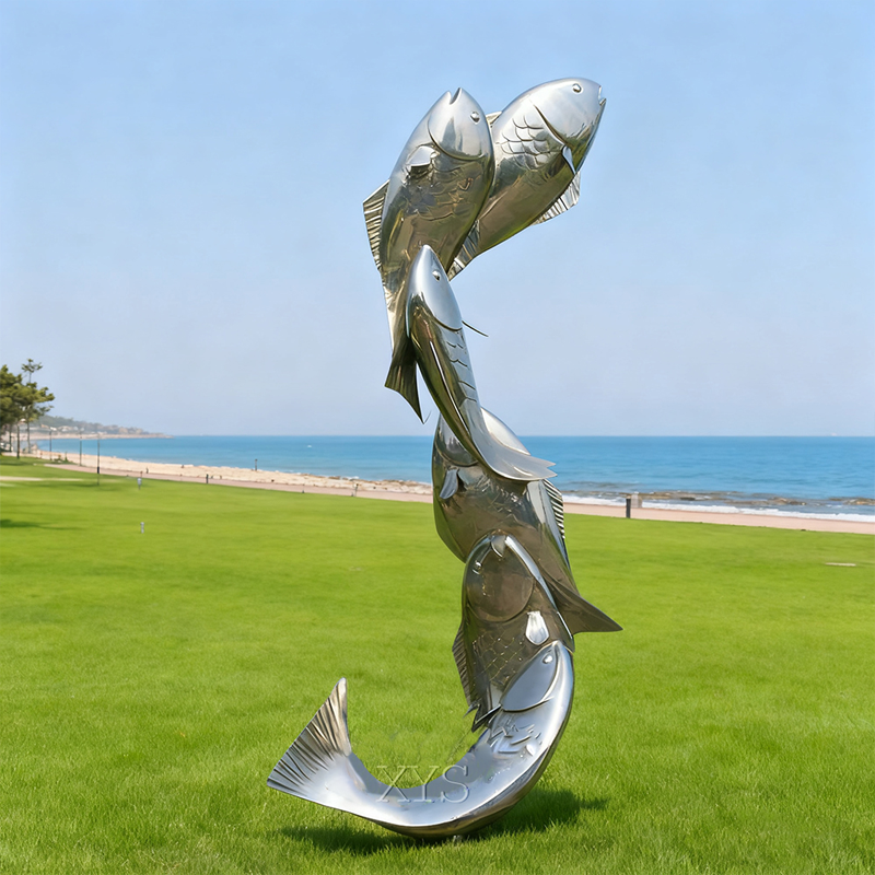 School of Leaping Fish Mirror Water Feature Sculpture