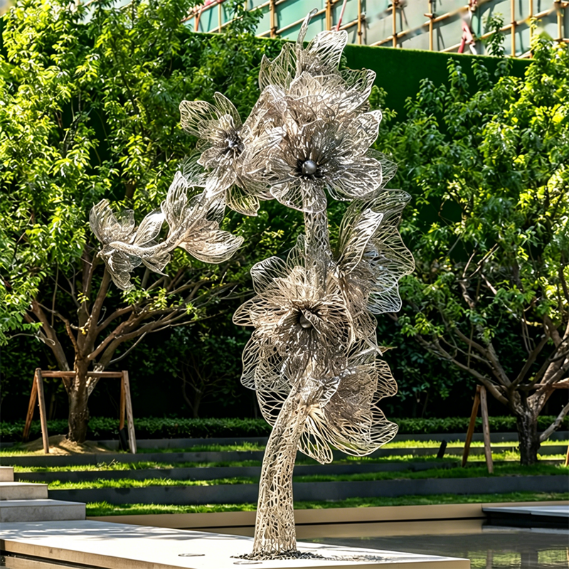 Blossoms in Bloom Openwork Stainless Steel Flower Tree Sculpture