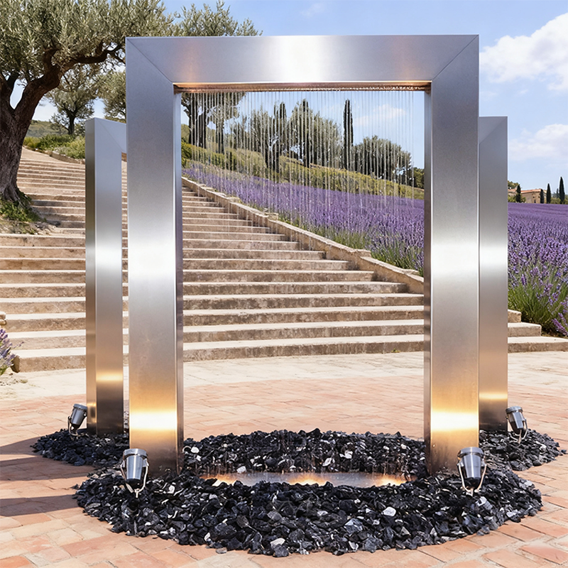 Gateway of Time Stainless Steel Water Curtain Sculpture