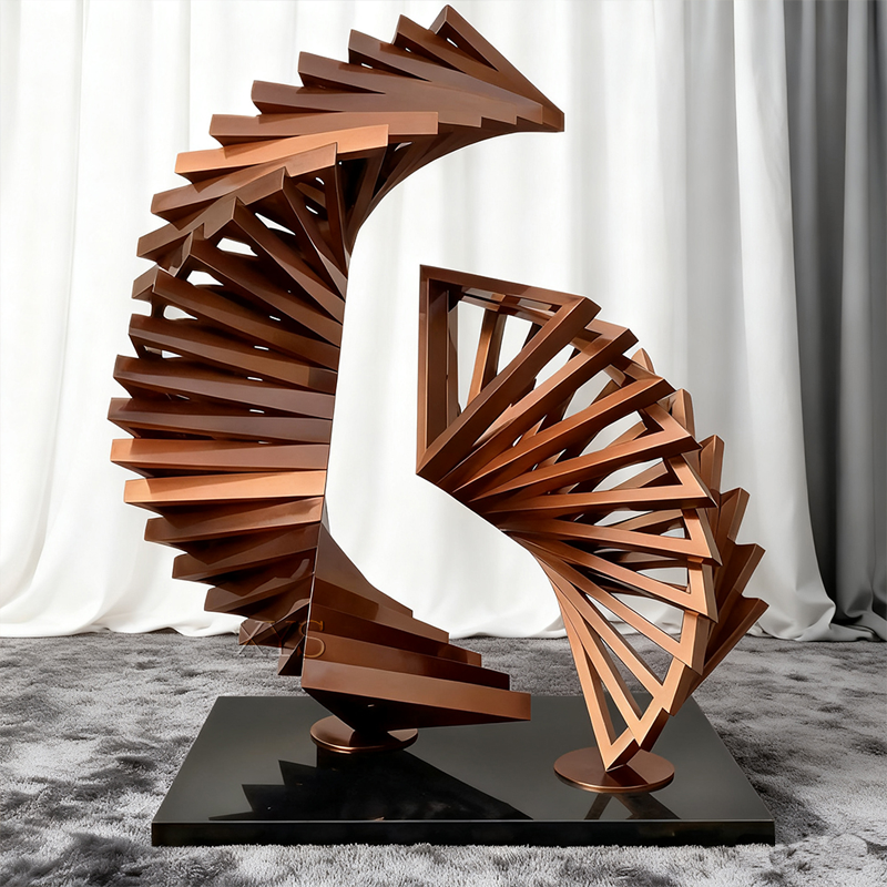 Bronze Spiral Abstract Layered Slice Sculpture