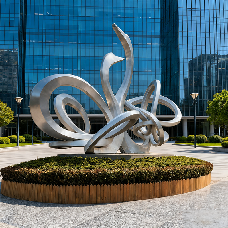 Phoenix Ascending Abstract Brushed Stainless Steel Sculpture