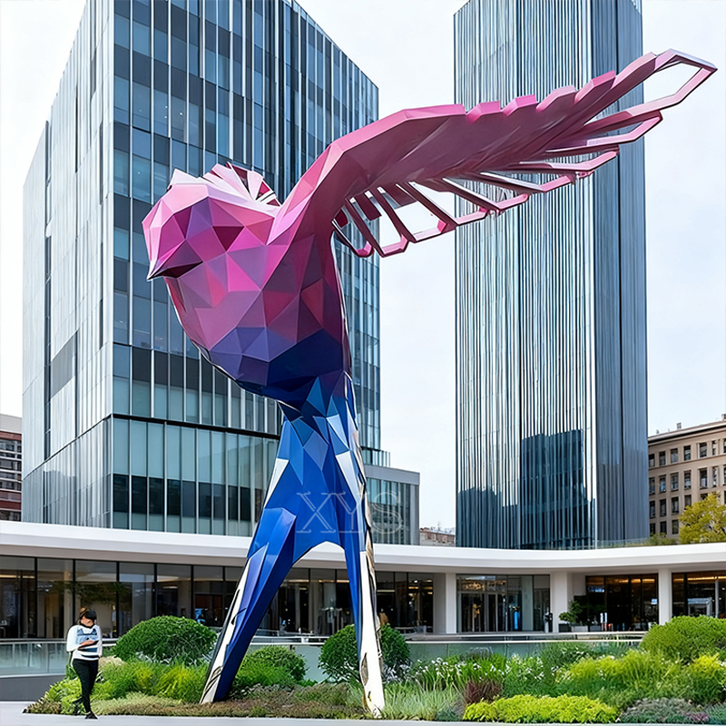Chromatic Wings Geometric Faceted Bird Sculpture
