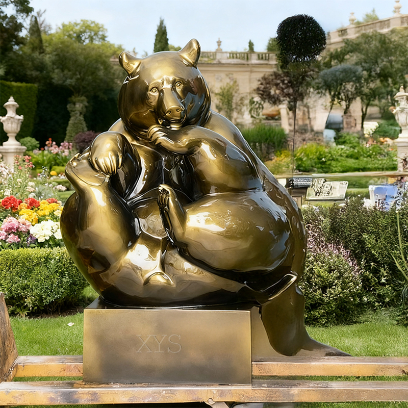 Bronze Mother Bear with Cub Sculpture
