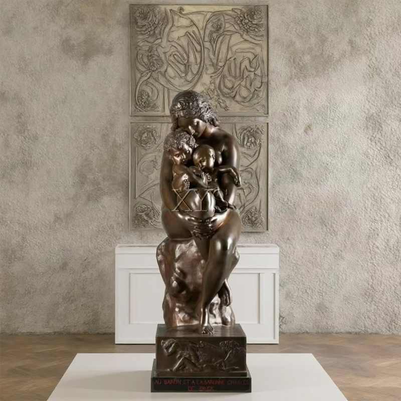 Bronze Mother Love with Twin Infants Sculpture