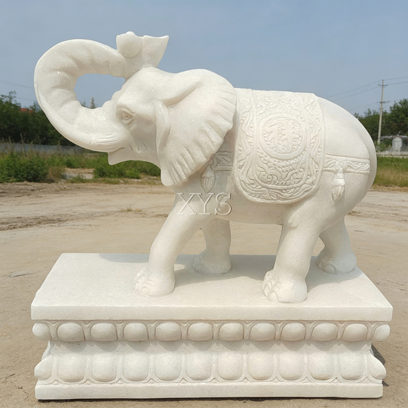 White Marble Stone Carved Elephant Sculpture
