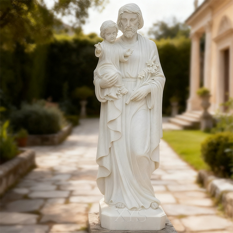 White Marble Saint Joseph with Child Statue