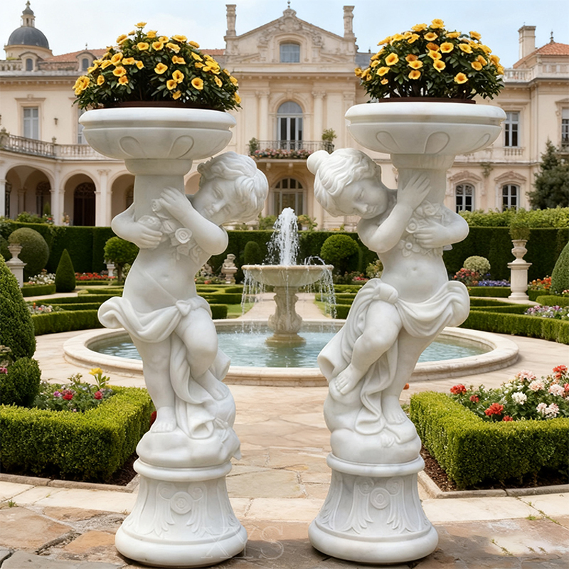 European White Marble Angel Flower Planter