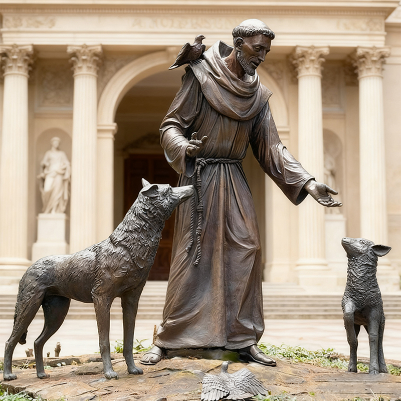 Bronze Saint Francis of Assisi with Animals (Saint Francis and the Wolf)