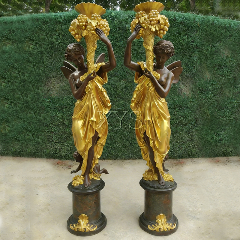 Bronze Gilded Fairy Floor Lamp Sculpture
