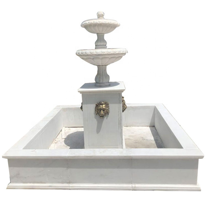 White Marble Two-Tier Stone Carved Fountain
