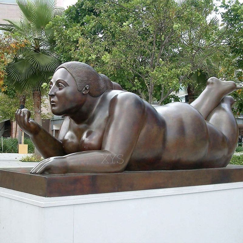 Bronze Fernando Botero Style Reclining Nude Woman Modern Art Sculpture