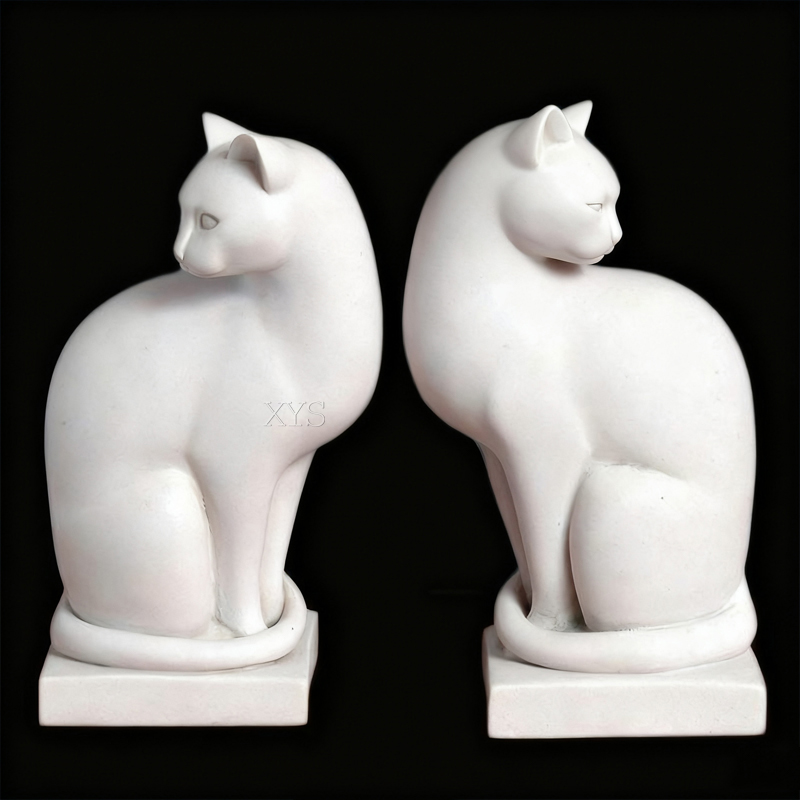 White Marble Abstract Cat-Form Bookend