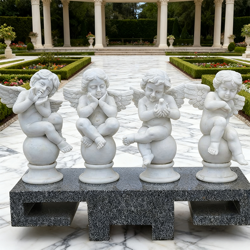White Marble Small Angel Sculpture Set (4 Pieces)