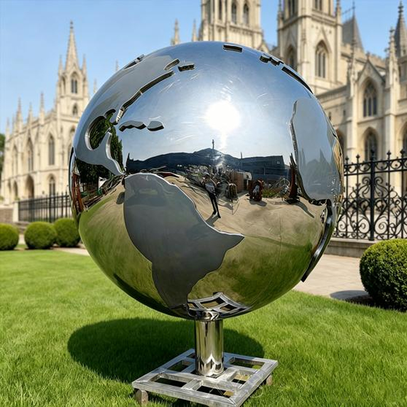 Hollow-Out World Globe Stainless Steel Sculpture