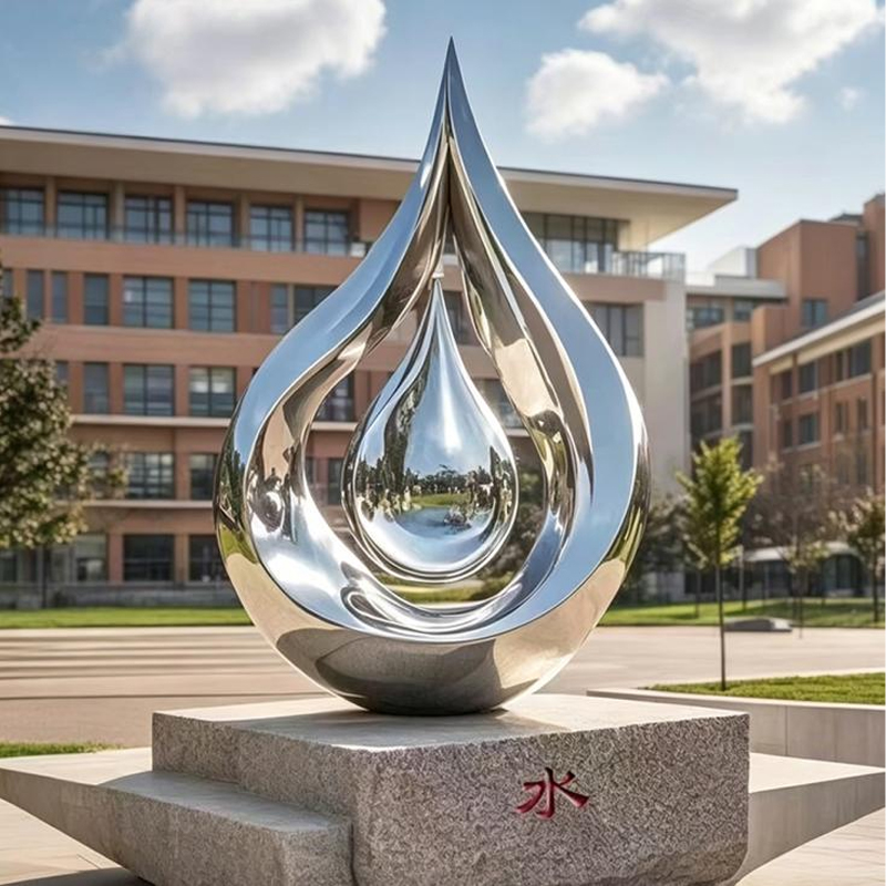 Nested Double-Layer Water-Drop Stainless Steel Sculpture