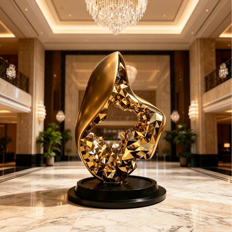 Light-Luxury Hollow-Out Abstract Titanium-Gold Sculpture