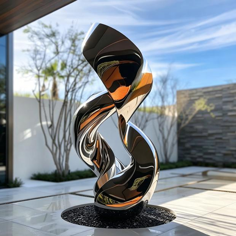 Twisted Spiral Abstract Stainless Steel Sculpture
