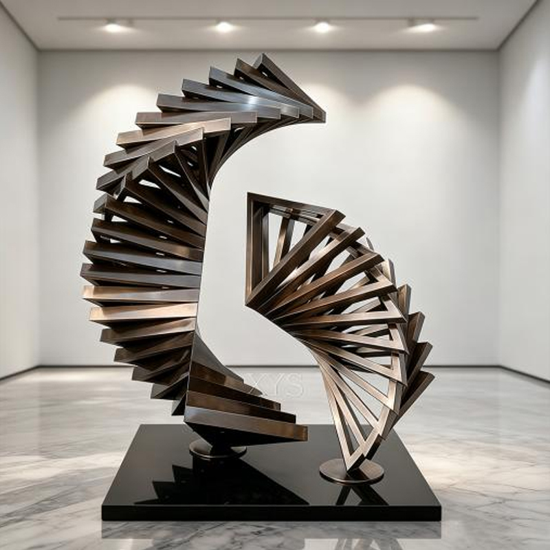 Layered Crescent Spiral Geometric Stainless Steel Sculpture