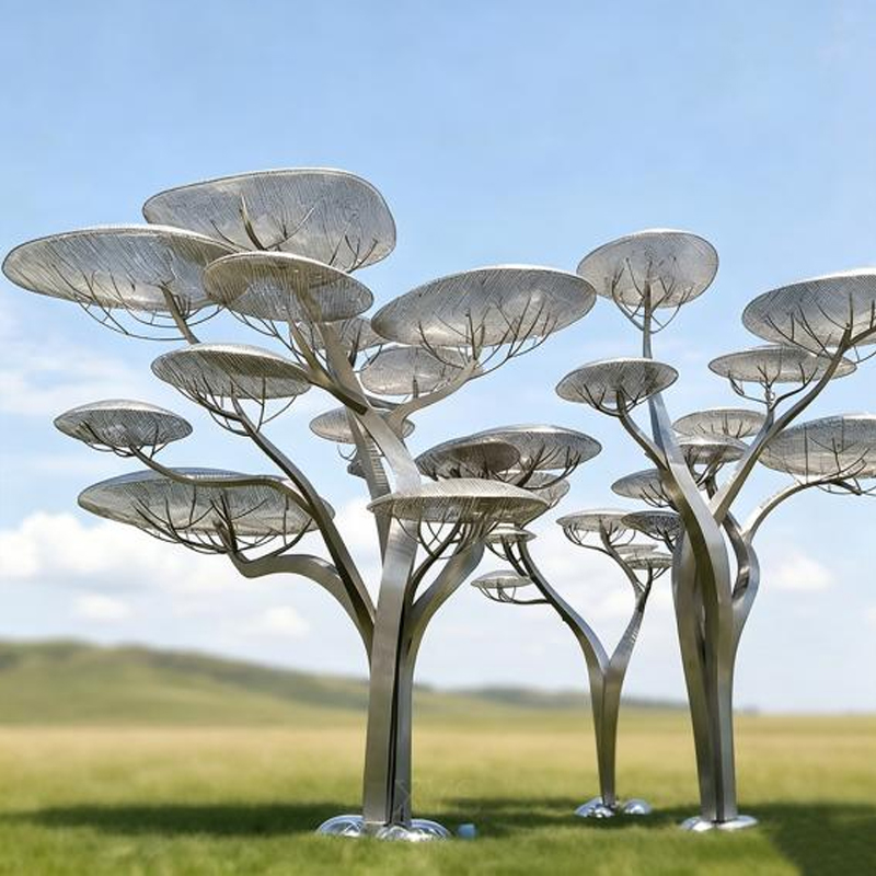 Multi-Tree Cluster Metal Umbrella Pergola Sculpture