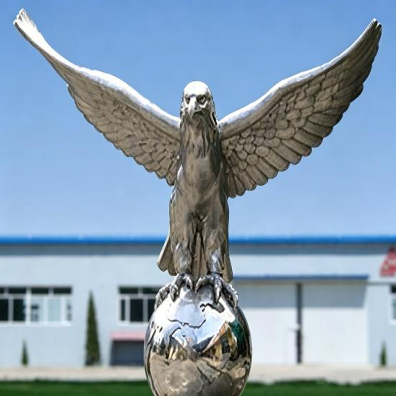 Realistic Eagle on Globe Stainless Steel Sculpture